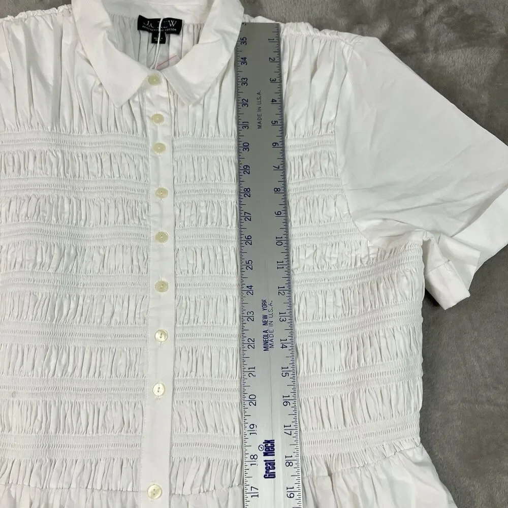 J Crew Elsie Shirt Dress Womens 2X White Cotton Poplin Smocked Button Up CP995